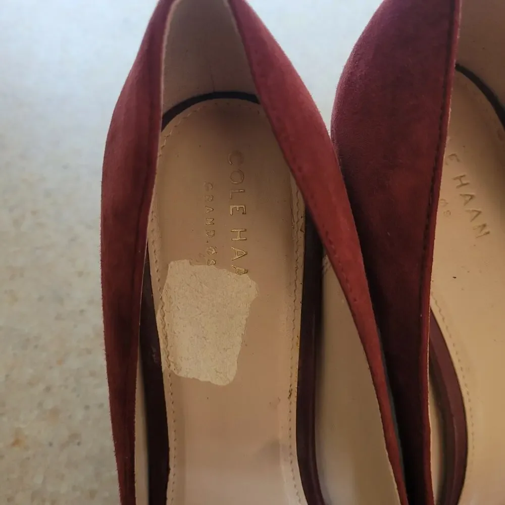 Cole Haan Alanna Grand.OS Pumps 9.5 Tawny Port Suede Block Heel Burgundy Red
